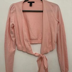 F21 light pink tie front wrap crop top